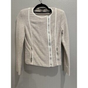 Armani Exchange Size XS Tweed Moto Blazer Fitted Career Zip Beige Neutral